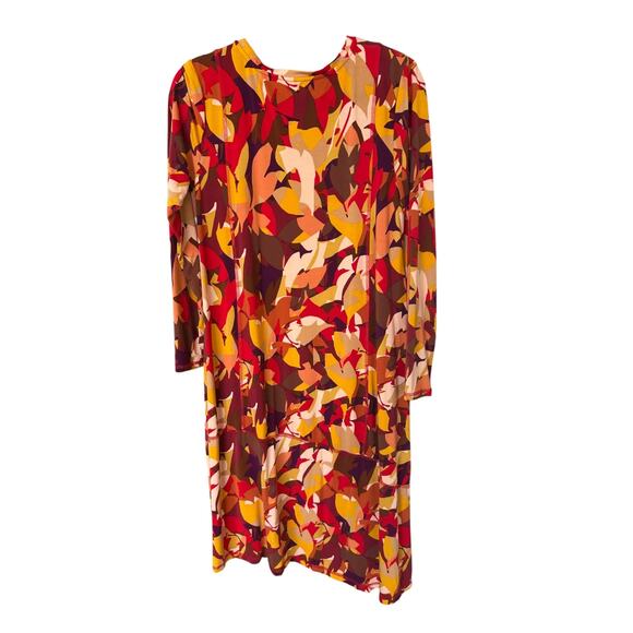 LOGO Lori Goldstein Rayon 230 Fall Leaves Print Dress Size Small Midi - Picture 4 of 4